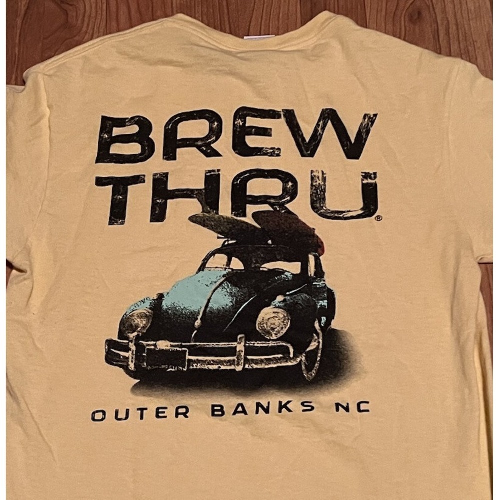 Brew Thru T Shirt Mens Small - Yellow  Outer Banks North Carolina